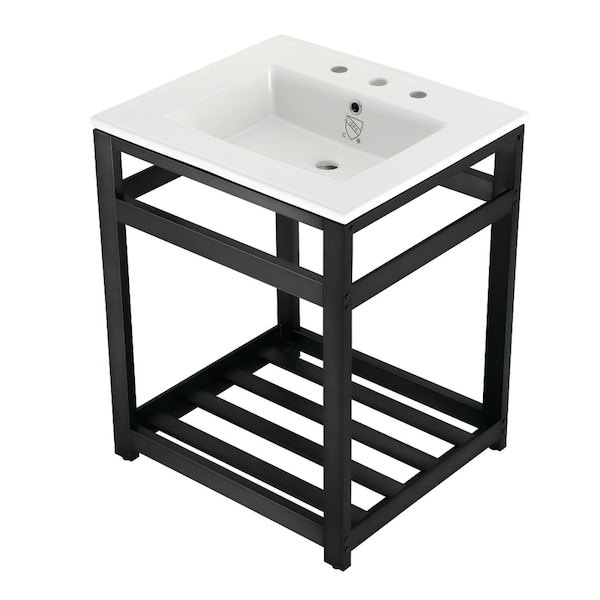 Kingston Brass VWP2522W8A0 25" Ceramic Console Sink (8", 3-Hole), White/Matte Black VWP2522W8A0 - main